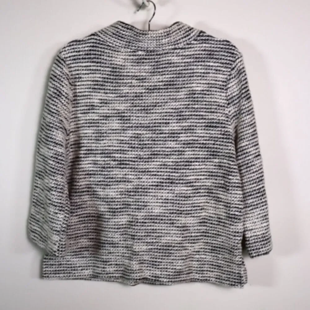 Vince Camuto Cream Black Sparkle Striped Sweater Medium 3/4 Sleeve